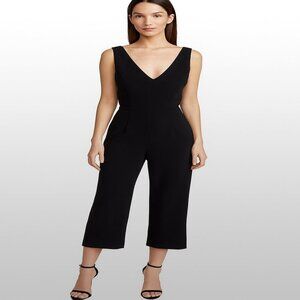RW&Co Black Jumpsuit Women 6 V-Neck Sleeveless Cropped Criss Cross Back